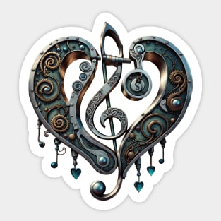 Elegant heart with clef in steampunk style. Sticker